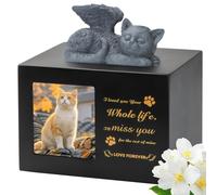 DiDiBirDi Urnes pour chat - Urne funéraire pour chat - Urne noire en bois pour cendres - Avec une statue d'ange en résine et une pochette en velours pour ranger les cendres (30 kg)