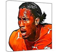 Didier Drogba Pop Art Impression sur toile Multicolore Fond Blanc 30 x 30 x 2,5 cm