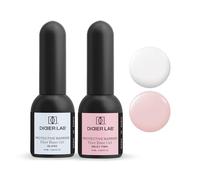 DIDIER LAB - Fiber Base Coat Vernis Glass & Milky Pink Set - Base Gel Fortifiant pour Ongles avec Vitamines et Minéraux - Vernis Gel UV Flexible avec Formule Fibres Auto-nivelante - 2x10ml