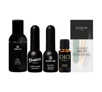 DIDIER LAB Set Premium Sans HEMA - Dégraissant 150ml et Primer pour Ongles Gel UV 15ml - Hard Base Coat Semi Permanent 8ml - Top Coat Sans Résidu Super Brillant 10ml - Avec Kit d’Hygiène pour Manucure
