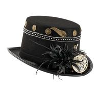 DIDILLX Chapeau haut-de-forme clouté sur le thème de l'ère industrielle avec engrenage noir foncé accessoire de célébration mécanique design gothique industriel chapeau haut de forme
