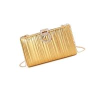 DIDILLX Sac à main moderne texturé plissé pour femme avec fermeture en strass, multi-fonctionnel, organisation intérieure, strass, sac à main pour bal de fin d'année, événement, doré, One Size