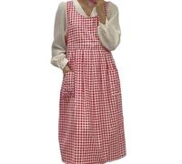 DIDILLX Tablier vintage à carreaux pour femme pour cuisine, pâtisserie, jardinage, fleuriste, robe fendue sur le côté, Rouge Double, as pics show