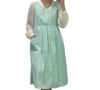 DIDILLX Tablier vintage à carreaux pour femme pour cuisine, pâtisserie, jardinage, fleuriste, robe fendue sur le côté, Vert double p, as pics show