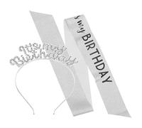 Didiseaon 1 Jeu Bannière Joyeux Anniversaire C'est Ma Ceinture D'anniversaire Couronne Et Ceinture D'anniversaire Couronnes D'anniversaire Décoration Bandeau Femmes Silver Alliage De Zinc