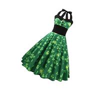 Didiseaon 1 Pc Robe Licou Verte Robe De Trèfle De Soirée Jupe Trèfle sans Manches Nu De Thé Femme Trèfle De La Saint Patrick Col Rond Manquer Duper Ruban