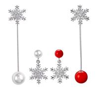 Didiseaon 2 paires Boucles Oreilles Femme Asymétriques Perles Blanches et Flocons Argent Sterling Pendantes Élégantes pour Soirée et Cadeau