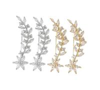 Didiseaon 2 paires Boucles Oreilles Grimpeuses Femme Étincelantes Cuivre et Cristaux Fleurs Habillées pour Mariage et Soirée Bijoux Brillants pour Mariée Blanc et Or