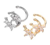 Didiseaon 2 Paires Boucles Oreilles Non Piercing Fleurs Cuivre avec Zircon Clip Cartilage Argenté et Doré Bijoux pour Femmes et Adolescentes Cadeau Anniversaire Nouvel An