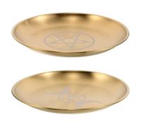 Didiseaon 2 Pièces Assiette Décorative de Divination Plateau D'offrande Mystique Pentagramme Or en Acier Inoxydable pour Prière Rituelle et Autel Spirituel