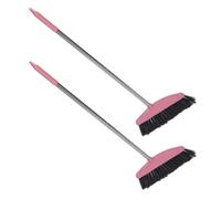 Didiseaon 2 Pièces Balai de Nettoyage au Sol à Manche Long | Poignée Ergonomique, Brosse Dure Rose, pour Coins, sous Canapé, Ciment, Restaurant et Salle de Bain