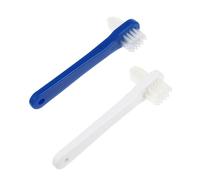 Didiseaon 2 Pièces Brosse Double Tête pour Prothèses Dentaires Brosse à Dents Dentier avec Tête Angulée et Poils Résistants Nettoyage des Fausses Dents Blanc et Bleu