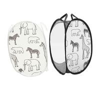 Didiseaon 2 pièces Corbeilles à Linge Pliables Mesh avec Motif Animaux Organisateur de Jouets et Paniers de Rangement Blanc Noir