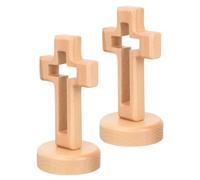Didiseaon 2 Pièces Croix Religieuse en Bois Creuse Minimaliste pour Prière et Services D'église, Décoration Élégante Khaki, Ornement de Table Central pour Dévotion Chrétienne