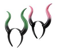 Didiseaon 2 Pièces Halloween Devil Horn Headbands Réalistes Cornes de Taureau Vert Rose pour Cosplay Démon Accessoire de Fête Carnaval Déguisement