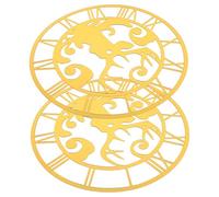 Didiseaon 2 Pièces Murale Miroir Horloge Ronde Chiffres Romains Acrylique Auto Adhésive avec Cerf Doré pour Salon Chambre Bureau