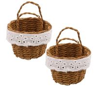 Didiseaon 2 Pièces Panier Miniature Tressé Main avec Poignée Lot de Paniers Miniatures Imitation Rotin Rustiques pour Décoration Mariage Accessoires Poupée et Centre de Table