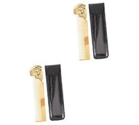 Didiseaon 2 Pièces Peigne À Cheveux À L'Huile Pour Hommes Et Peigne À Barbe Peigne De Style Crâne Peigne De Coiffure Portable Peigne De Crâne Double Face S05-8 Or + Étui En Cuir Brosse À