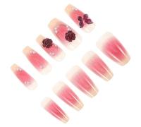 Didiseaon 24 pièces Ongles Pressés Medium Corail Rouge avec Décorations Camélia Perles Style Danseuse Adhésif Fort pour Manucure Automne Élégante