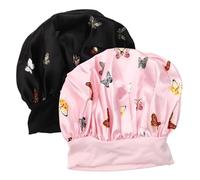 Didiseaon 2pièces Bonnet Satin Femme Large Bord Fleur Motif Bonnet Nuit Élastique Anti-frisottis Pour Cheveux Longs Protection Cheveux Bouclés Et Tressés Confortable Pour Sommeil Et Soins Qu