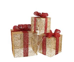 Didiseaon 3 Pièces Boîte Décorative de Noël Lumineuse, Fil de Fer | Or et Paillettes, Usage pour Vitrines de Magasins et Restaurants, Ornement Réutilisable, Forme Boîte