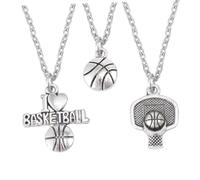 Didiseaon 3 Pièces Collier Pendentif Basket Alliage pour Homme et Femme Chaîne Délicate Couple Symbole Amour et Passion pour Fans de Basketball
