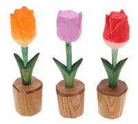 Didiseaon 3 Pièces Ornement de Tulipe en Bois Sculpté la Main, Décoration Rustique Élégante et Légère pour Table, Espaces D'étude et L'aménagement Intérieur