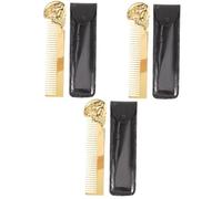 Didiseaon 3 Pièces Peigne À Cheveux À L'Huile Et Peigne À Barbe Pour Hommes Peigne De Style Crâne Peigne De Coiffure Portable Peigne Tête De Mort Double Face S05-8 Or + Étui En Cuir