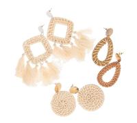 Didiseaon 3paires Boucles Oreilles Rotin Tressé Pour Femme Délicates Style Plage Lot De Accessoires De Plage Ornement Oreilles