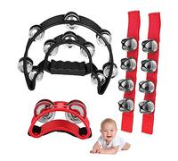 Didiseaon 4 pièces Instruments Musicaux Éducatifs Tambourin à Main Grelots de Poignet et Grelots de Pied pour Accessoires de Musique Colorés pour Apprentissage et Fêtes