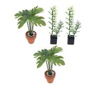 Didiseaon 4 Pièces Miniature Dollhouse Bonsai Plants Set Faux Bamboo and Monstera Leaf Greenery for Mini Home Ornament Lightweight and Realistic Tiny Potted Models for Micro Landscape