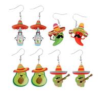 Didiseaon 4paires Lot de Boucles Oreilles Mexicaines avec Piment Avocat Cactus Style Western pour Femmes Bijoux de Fête Pendantes