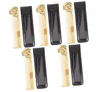 Didiseaon 5 Pièces Peigne À Cheveux À L'Huile Et Peigne À Barbe Pour Hommes Peigne De Style Crâne Peigne De Coiffure Portable Peigne Tête De Mort Double Face S05-8 Or + Étui En Cuir