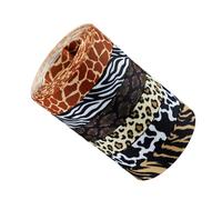 Didiseaon 6 Rouleaux Lot de Rubans Gros-grain à Imprimé Léopard, Ruban à Imprimé Animal, Polyester, 6 Rouleaux, 5 Yards, 1,6cm, pour Nœuds Présents et Fête Jungle