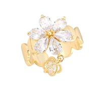 Didiseaon Bague Fleur Ouverte Créative en Alliage Doré Réglable pour Femme, Bijou Doigt Floral Élégant pour Occasions Spéciales, Anneau Pompon Saint Valentin, Taille Ajustable