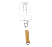 Didiseaon Barbecue INOX avec Poignée Bois Filet Métallique pour Saucisses Maïs Poisson Support Grillage Antirouille Et Résistant Chaleur Outil Barbecue Portable Polyvalent