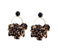 Didiseaon Boucles D’oreilles Pendantes Léopard Chic, Grandes Créoles en Tissu, Crochets Argentés, Bijoux Femme Mode Soirée et Fêtes, Accessoires Imprimé Animal,