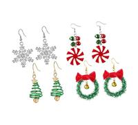 Didiseaon Boucles D'oreilles Festives Unisexes Chic en Alliage, 4 Paires Compactes et Pratiques Motifs Sapin, Flocon, Couronne et Cloche pour Fêtes D'hiver