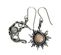 Didiseaon Boucles d'Oreilles Pendantes Rétro Soleil et Lune Asymétriques en Pierre de Lune pour Femmes Accessoire de Mode Vintage pour Festival et Plage
