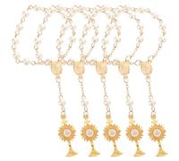 Didiseaon Bracelet de Perles pour Baptême Chrétien 5 Pièces Bracelet Chapelet à Breloques Croix Dorée Accessoire Religieux pour Femme Présent Shower et Cérémonie