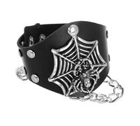 Didiseaon Bracelet Homme Punk Gothique Réglable PU avec Tête de Mort et Motif Toile Araignée Halloween Accessoire Costume Rock