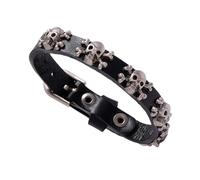 Didiseaon Bracelet Punk à Tête de Mort en Cuir Véritable Noir, Réglable et Simple, Accessoire pour Homme et Femme, Chaîne de Poignet Quotidienne et Élégante, Bijou Unisexe Adapté