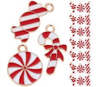 Didiseaon Breloques de Noël en Alliage pour Fabrication de Bijoux DIY 90 Pièces 30 Bonbons Rouge et Blanc 30 Cannes en Sucre Rouge et Blanc Apprêts pour Colliers Bracelets et Pendentifs