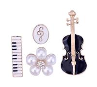 Didiseaon Broches Violon et Fleur pour Femmes - Lot de 4 Épingles en Métal Alliage - Accessoires Mode Musiciennes - Broches Vêtements Élégantes pour Col, Revers, Tenue Décontractée