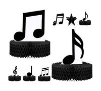 Didiseaon Centres de Table Décoratifs en Papier Noir Base Nid d'abeille, Forme Note de Musique et Portée, pour Fêtes à Thème Musical et Bars, Lot de 8 Pièces