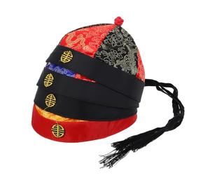 Didiseaon Chapeaux D'empereur Chinois Qing pour Adultes, Lot de 4 Coiffes Royales Traditionnelles avec Tresses, Couleurs Variées, Accessoires Cosplay Théâtre et Fêtes