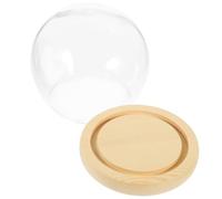 Didiseaon Cloche en Verre Transparente Ronde 12 Cm avec Socle en Bois Naturel, Dôme de Vitrine Décorative pour Fleurs Éternelles, Mini-Paysage et Objets Décoratifs de Bureau