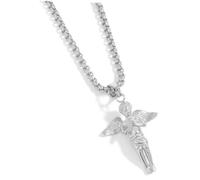Didiseaon Collier Ange Pendentif Prière Acier Inoxydable Argenté Chaîne Clavicule Unisexe de Cou pour Femmes et Hommes