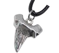 Didiseaon Collier Pendentif Dent de Requin Métal Argenté Ancien, Chaîne Cuir Noir Réglable, Bijou Homme Plage, Décoration Cou Surfeur Robuste et Stylé