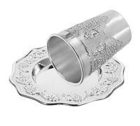 Didiseaon Coupe de Kiddouch en Métal Argenté avec Soucoupe, pour Shabbat | Alliage de Zinc, Design Élégant et Délicat, Symbole de Tradition Juive, pour Pessa'h et Fêtes